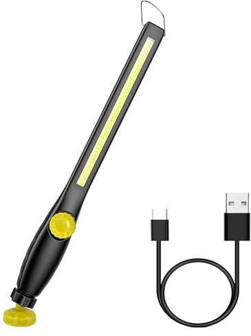 Linterna de Trabajo COB LED Recargable Iman Profesional, Linterna Trabajo LED Recargable USB, Luz de Trabajo Portatil, con Gancho, Base Imán, Cable USB para Casa Auto Camping Emergencia Reparacion