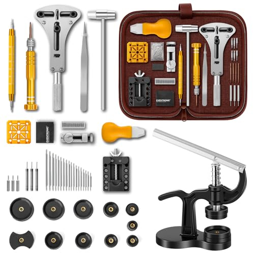 【Combination Version】Eventronic Watch Repair Tool Kit + Watch Press Tool, Professional Watch Link Removal Kit, Spring Bar Tool Set, Watch Band Tool, Watch Battery Replacement Tool Kit, Watch Band Tool