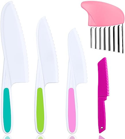 HOTUT Set di 5 Coltelli da Cucina per Bambini, 4 Pezzi Coltello da Frutta per Bambini e Coltelli per Patate, Set di Coltelli da Cucina per Bambini per Tagliare Frutta o Verdura, Verde
