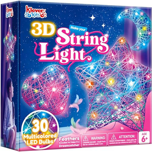 Klever Kits 3D-Fadenkunst-Set für Kinder,Kunsthandwerk für Kinder im Alter von 8,9,10,11,12 Jahren,DIY-Laternen-Bastelset für Jungen und Mädchen,mit 30 mehrfarbigen LED-Birnen,Geburtstagsgeschenke