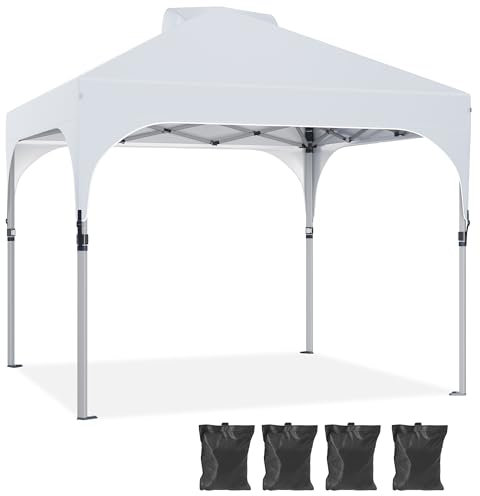 YITAHOME 3X3Meter Wasserdichter Pavillon Faltpavillon mit Seitenteilen, Faltbarer Pop up Pavillon Höhenverstellbar Gartenpavillon Anti-UV für Partys, Camping, Märkte und Festival, Weiß