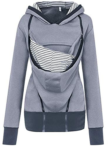 Felpa con cappuccio mamma canguro Giacca da allattamento Marsupio autunno e inverno Maglione，giacca da allattamento per neonato e mamma-Gray||L