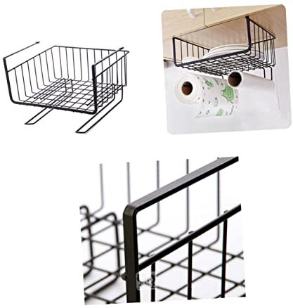 LIFKOME Estante Colgante Debajo Del Gabinete Negro De Alambre De Acero Resistente Para Cocina y Armario Gancho Forma De u Para Tableros Hasta 3,5 Cm, Estante Organizador Para Ahorrar Espacio