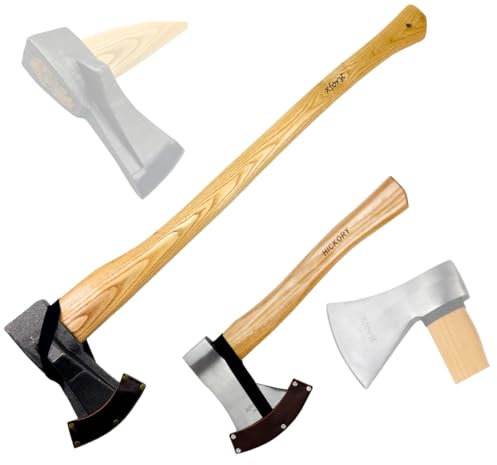 Xforst Spaltaxt & Universalaxt Set – Forstaxt X-SA2 (80 cm, 2,6 kg, Eschenholzstiel) & Universalaxt X-UW800C (Hickorystiel) inkl. Axtscheiden – Robuste Äxte für Waldarbeiten, Bushcraft & Garten
