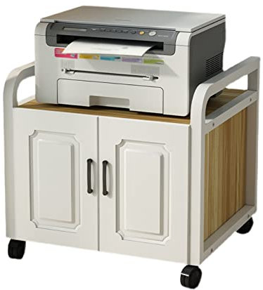 HAVVMK Druckerregal mit 2 Ebenen, beweglicher Büro-Laserdrucker, Kopierständer, Wagen unter dem Schreibtisch, Rolltisch, Aktenschränke, Fax, A4-Papier-Organizer-Regal für Zuhause, Drucker