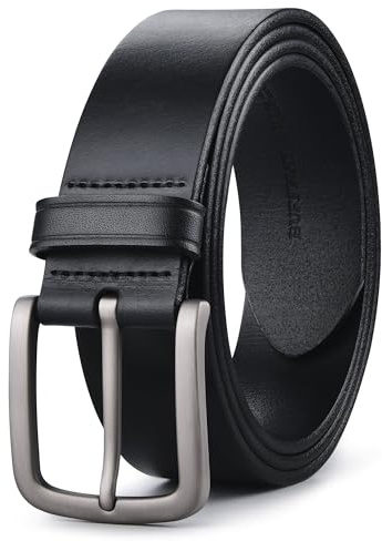 Buffway Men's Leather Belt,1.5 Handcrafted Top-Grain Leather – Durable,Comfortable,Suitable for Everyday Formal & Casual Wear - Size 40 Black