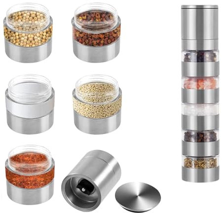 Gativs Set di spezie da campeggio 5 in 1 con macina per spezie, 5 in 1, per campeggio, spezie, con macinaspezie, portatile, per viaggi, casa, cucina, bistecca