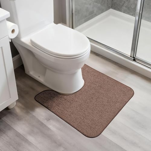 Bosap Toilet Rugs U Shaped Bathroom Rug,Machine Washable Non Slip Quick Dry Super Absorbent Ultra Thin Toilet Mats for Bathroom Toilet.Brown,1'8x2'(20x24inch)