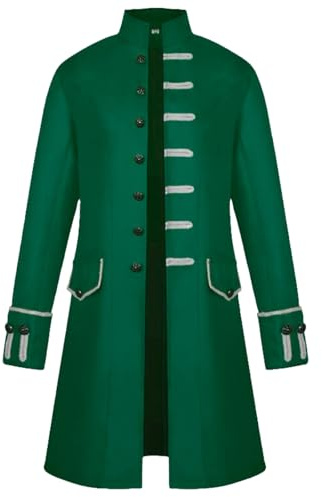 AJGEGJE Steampunk Vintage Coat Men, Medieval Gothic Tailcoat Frock, Victorian Renaissance Halloween Adult Tailcoat (Green, XXL)