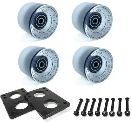 LOOEEL 60mm Longboard Wheels 80A Contains ABEC-9 Bearings and Spacers,Skateboard Riser Pads,Skateboard Hardware Screws Bolts,fit for Your Longboard Skateboards.-Transparent frosted