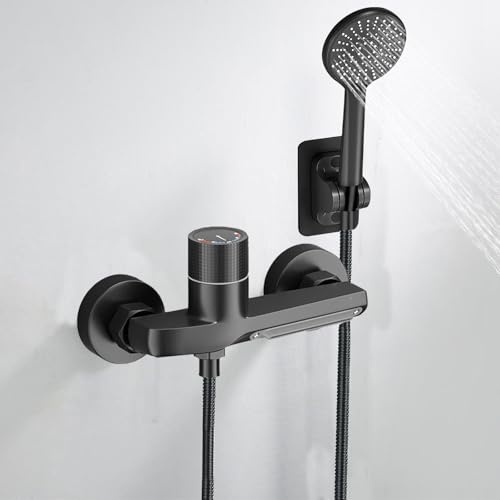 Grifo de bañera con alcachofa de mano, cascada, manguera de PVC de 1,5 m y soporte de pared, grifo mezclador de latón con ducha, 3 funciones para bañera y baño