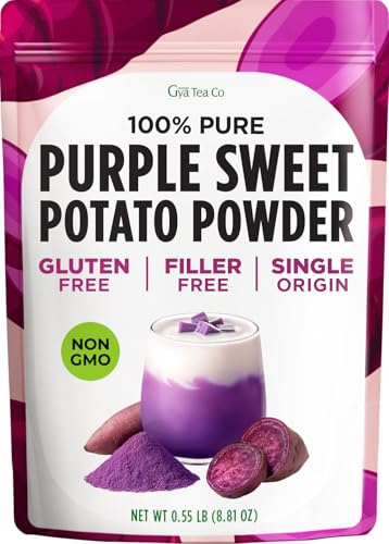 Gya Tea Co Purple Sweet Potato Powder 0.55 lb (8.81 oz) - Natural Greens Superfood for Baking, Beverages, Smoothies, Drinks Mix, Gluten Free, Vegan Friendly, Non-GMO, No Additives