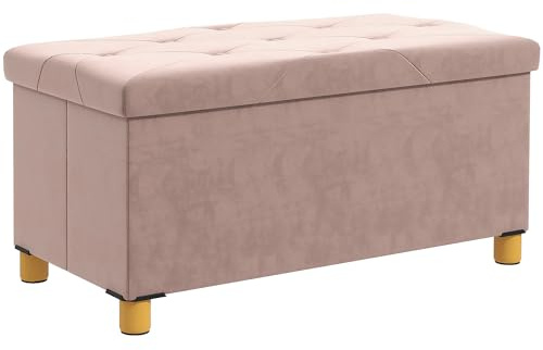 HOMCOM Puff Almacenaje, Banco Almacenaje Plegable, Capacidad de 67 L, 76x38x38 cm, Tapizado en Terciopelo, Baúl de Almacenamiento Dormitorio, Carga 120 kg, para Sala de Estar, Entrada, Rosa