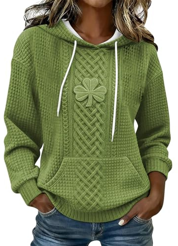 St Patricks Day Sweatshirt Women Shamrock Art Print Hoodie Irish Lucky Holiday Hooded Pullover Sweatshirts with Pockets