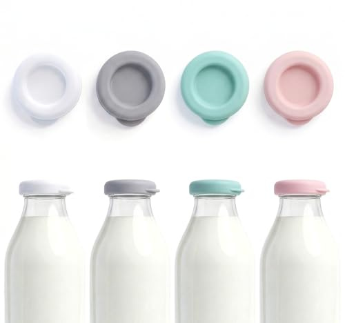4 pezzi di coperchi per bottiglie di latte in silicone, coperchi in silicone per tappo di bottiglia di latte in vetro, coperchi in silicone per bottiglie di latte in vetro, tappi per bottiglie