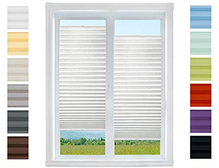 Plissee Rollo NACH MAß Klemmfix ohne Bohren - TOP QUALITÄT Pearl Stoffkollektion | Easyfix klemmträger Faltrollo Jalousie Sichtschutz, Sonnenschutz für Fenster (Weiß, B: 81-90cm, H: 211-240cm)