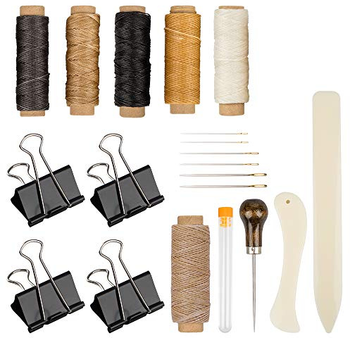 DaKuan - Set di 20 strumenti per rilegatura, in osso, con manico in legno cerato, ago a cruna grande, per rilegatura, fai da te, artigianato e cucito