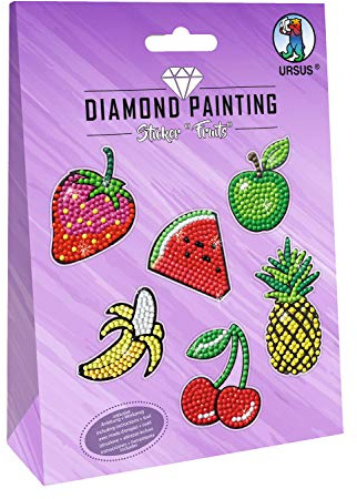 URSUS Painting Fruits-2 x Sticker Sheets 15cm x 10cm-Various Designs-Diamond Stones, Pickers, Wax and Bowl, Colourful, 15 x 10 cm