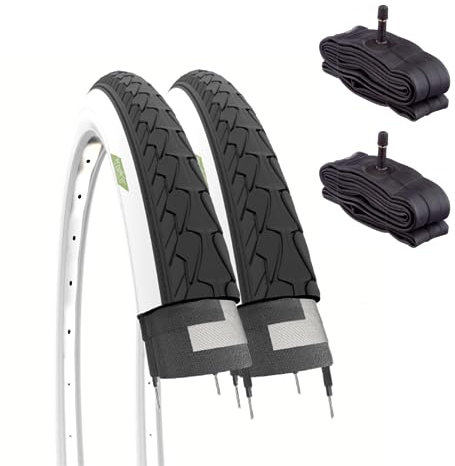 Ecovelò Unisex – Erwachsene 2 Reifen 700 x 35 C (37-622) + Kammern America Ventil Straßenreifen 28 1 5/8 3/8 Citybike Trekking Ventilkammern, Schwarz-Weiß, Einheitsgröße