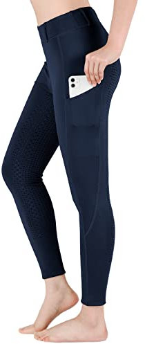 beroy Reithose Kinder mädchen Silikon Vollbesatz Reitleggings Mädchen Elastischer mit Gürtelschlaufen und Seitentaschen Navy XS