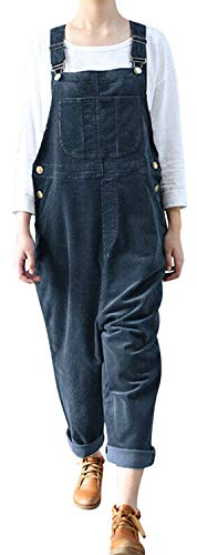 Petalum Womens Casual Corduroy Jumpsuit Retro Sleeveless Bib Overalls Dungarees with Pockets (02-Blue, 3XL)