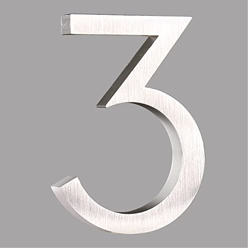 HASWARE Flytande husnummer 6 tum (15 cm) Stilfulla dörrnummersskylt Alfabetet Plakett Gata Privatadress Siffror (3, silver)