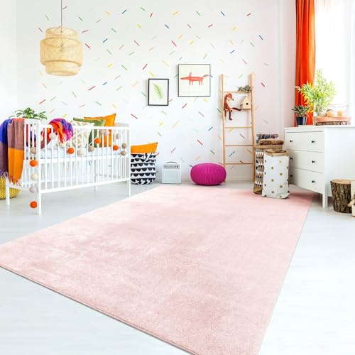 TT Home Tappeto Stanza Bambini Lavabile Moderno Pastello Monocromatico Antiscivolo Soft, Colore:Rosa, Dimensione:140x200 cm