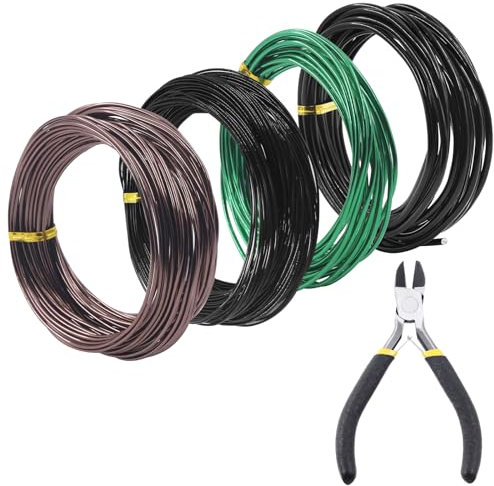 Swpeet 5 cables de entrenamiento para bonsái de 4 tamaños, 1/1.5/2/3 mm, 164 pies en total con cortador de alambre, kit de herramientas de bonsái de alambre de aluminio, accesorios bonsái para árboles