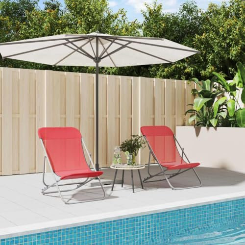 AJJHUUKI Klappbare Strandstühle, Textilene und pulverbeschichteter Stahl, Rot, 2 Stück