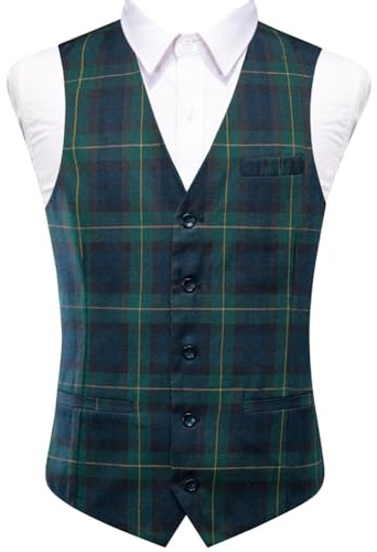 Niiyyjj Chaleco de jacquard a cuadros para hombre, sin mangas, con un solo botonadura para boda, traje de negocios, MD-3331, S