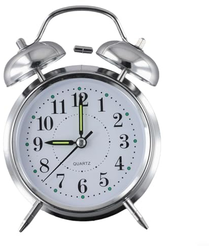 AugustknowU Sveglia classica a doppia campana, orologio da comodino tradizionale con lancette luminose, meccanismo a molla a carica a vento, quadrante grande per camera da letto