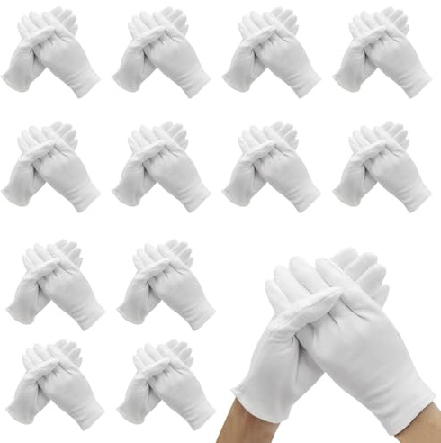SilverChry lot de 12 paires de Gants en Coton Blanc XL, Gant Coton Blanc Eczema, Gants Hydratants pour les Mains pour Hydrater les Mains Sèches Inspection de Bijoux, Service