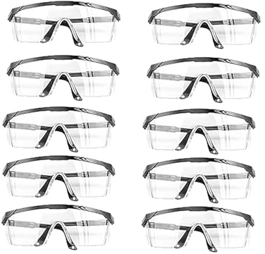 shuangtuo Schutzbrille 10 Stück Arbeitsschutzbrille Sicherheitsbrille Schutzbrille für Brillenträger mit verstellbaren Bügeln Arbeitsschutzbrille Antibeschlag Antispeichel Transparent