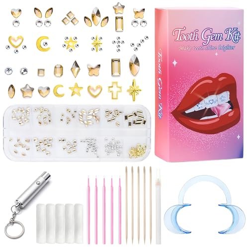 Zahnschmuck Set DIY Zahn Edelstein Kit Zahnschmuck Dekorations Set Zahnstein Schmuck Tooth Crystal Kits Tooth Gem Kit Zahnstein Schmuck für Reflektierende Zahnverzierungs-Dekoration (Champagner)