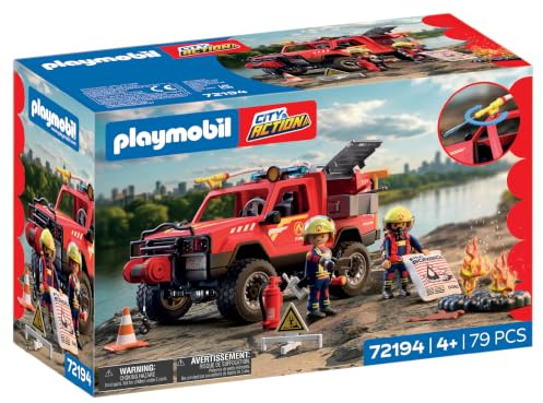 PLAYMOBIL | City Action | Pick-up de Bomberos | Vehículo Todoterreno de Emergencia con función Real de Chorro de Agua, cabrestante y numerosos Accesorios | para niños a Partir de 4 años | 72194