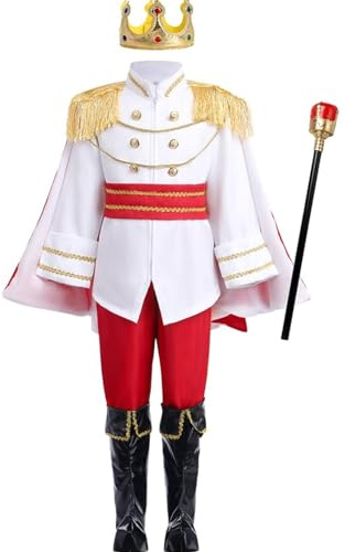 Hotainoys Prinsskostym för pojkar långärmad tunika topp, prins charmig kostym pojkar med krona och käpp fullt set outfit för cosplay, utklädningsfest och rollspel outfit för