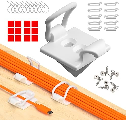CableGenie [Made in the UK] 10-Pack Adjustable Elastic Adhesive Cable Clips, Wire Management Holder, Cord Organizer for Home Office, Under Desk, Behind TV, Phone Charger, Laptop, PC, HDMI, USB (White)