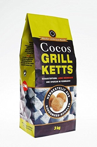 Holzkohlewerk Lüneburg 3kg Kokos Grillketts Premium Grillbriketts aus Kokos-Kohle