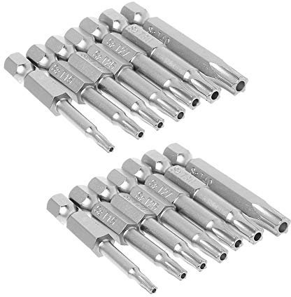 Gasea 2 Set 7pcs 50mm Tournevis Trox Magnétiques en Étoile à 5 Points Kit 6.35mm Hex Tige Jeu de Tournevis à Tête Torx Sécurité Inviolable T10 -T40 S2 Acier