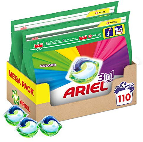 Ariel Cápsulas 3 en 1, detergente líquido para lavar la ropa de color comprimidos/cápsulas, 110 lavados (55 x 2)