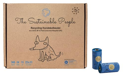 The Sustainable People TSP Recycling Hundekotbeutel - Blauer Engel zertifiziert - groß, auslaufsicher - Made in EU - 360 Stk - mind. 80% Post-Consumer-Rezyklat (PE) - stark (15µm) - Ausführung 23x33cm