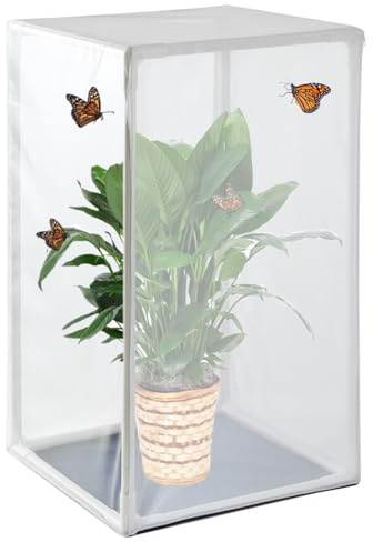 Antoll 30 Large Insect Habitat Mesh Enclosure for Raising Monarch Caterpillars, Sturdy Butterfly Cage with PVC Frame, Plant Protection Cover for Garden Potted Seedlings（White）
