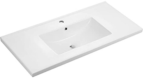 baanio - Lavabo Encimera Cerámico Blanco | Pila Lavamanos Rectangular 101x46 cm | Compatible con Mueble de Baño 100x45 cm, con Rebosadero, con Orificio Grifo 101x46 cm, 1 Seno centrado.