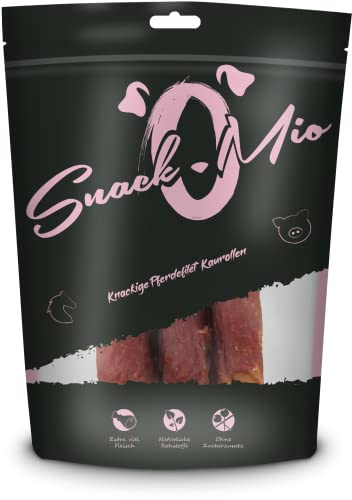 SnackOMio - Snack Premium para Perros - rollito crujiente para Masticar con Filete de Caballo, sin Cereales, 1 Pack (1 x 150g)