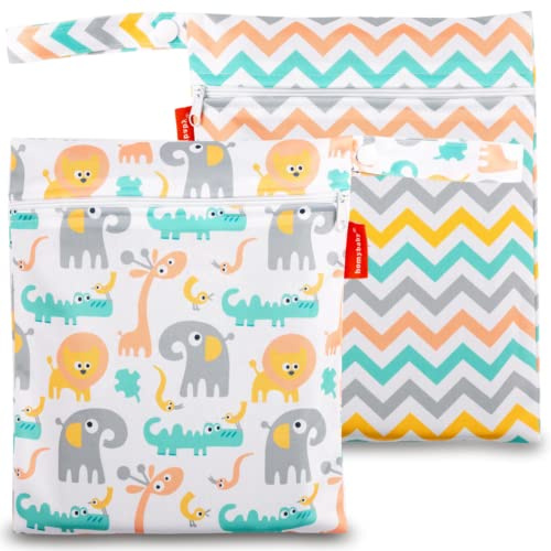 HOMYBABY® Bolsa Impermeable de Tela [2pcs] - Organizador de pañales o Ropa guardería y Colegio - Neceser Viaje, Playa, Piscina, Deporte - Bolsa pañales de Tela para Bebe - Bolsa merienda (Set A, S)