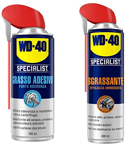 WD-40 Specialist Grasso Adesivo Spray Forte Aderenza con Sistema Doppia Posizione, 400 ml & Specialist Sgrassante Spray ad Efficacia Immediata con Sistema Doppia Posizione 500 ml