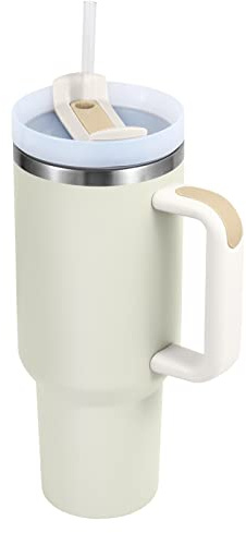 Buschun 40 oz Tumbler With Handle and Straw Lid Insulated Reusable Stainless Steel Water Bottle Travel Mug Iced Coffee Cup for Car and Home and Cold Beverages (Milky White)