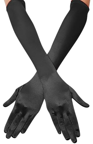 Norhogo Långa Eleganta Dam Handskar Brudhandskar Armbåge Satin Danshandskar Tillbehör 20-talet, för Kvinnor Ceremoni Party Brudhandskar, Svart, Taglia unica