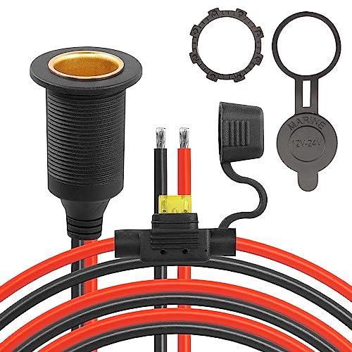 CERRXIAN Zigarettenanzünder-Verlängerungskabel, 12 V/24 V, festes Gewinde, 20 A, 13 AWG, wasserdicht, Zigarettenanzünder-Buchse, Ersatzkabel-1m