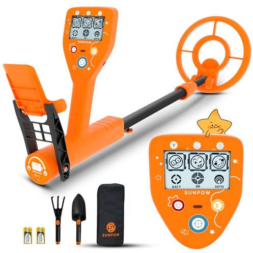 SUNPOW Detector de Metales para Niños, Diseño Unisex, Bobina Impermeable IP68, Chip de Actualización, 3 Modos, Vástago Ajustable de 81-101cm, Regalo para Niños de 8-12 Años